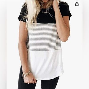 Womens Summer Color Block Striped T-Shirt Short Sleeve Loose Tunic Blouse & Top